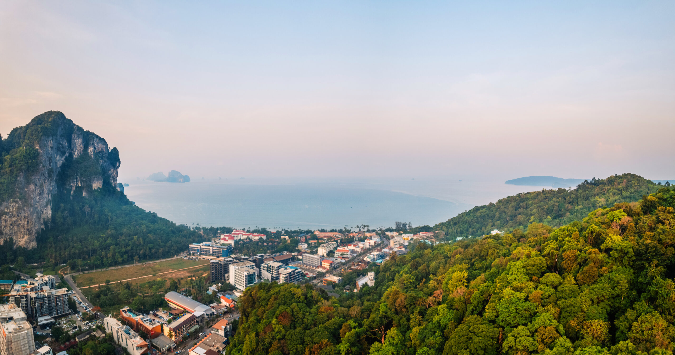 Beautiful view of the seaside town at Krabi in the morning.